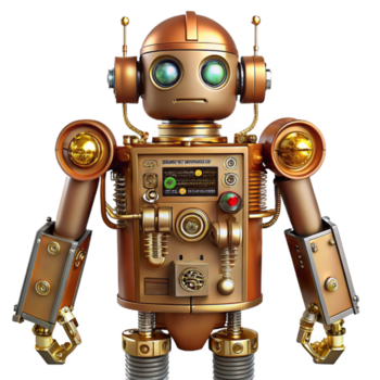 intenso impressionante steampunk robô esquemático com detalhado fiação e componente rótulos. não fundo com transparente fundo. exclusivo png