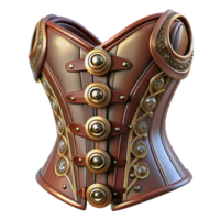distinguished impressionist Steampunk corset with intricate lacing and metallic embellishments. NO BACKGROUND with Transparent Background. perfect clarity png