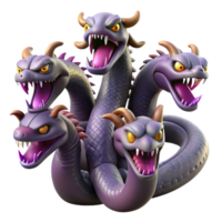 hypnotic art deco A fearsome hydra, with multiple heads, NO BACKGROUND with Transparent Background. high quality png
