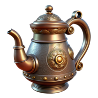 sought-after art deco Steampunk teapot with a brass spout and intricate engravings. NO BACKGROUND with Transparent Background. high quality png