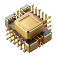 bold gorgeous Quantum computer processor with intricate gold wiring. NO BACKGROUND with Transparent Background. handcrafted png