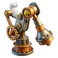 exemplary gothic Steampunk robotic arm with exposed gears and steam vents. NO BACKGROUND with Transparent Background. refined png