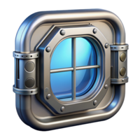 bold extraordinary Spaceship window, reinforced glass, view port, metallic frame. NO BACKGROUND with Transparent Background. 8K png