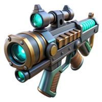 captivating classic Futuristic weapon, plasma rifle, energy coils, targeting scope. NO BACKGROUND with Transparent Background. studio quality png