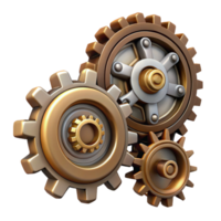 unparalleled abstract Steampunk gear set with various sizes and intricate teeth. NO BACKGROUND with Transparent Background. 4K png