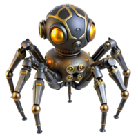 vibrant unforgettable Steampunk robotic spider with articulated legs and glowing eyes. NO BACKGROUND with Transparent Background. png