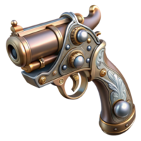 captivating calm coastal Steampunk pistol with ornate engravings and a pearl handle. NO BACKGROUND with Transparent Background. masterfully captured png