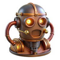 spectacular ethereal retro Steampunk robot head with glowing vacuum tubes and wires. NO BACKGROUND with Transparent Background. handcrafted png