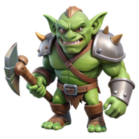 dramatic rustic A fierce warrior orc, holding a battle-axe, snarling expression. NO BACKGROUND with Transparent Background. detailed png