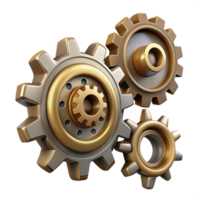 pristine victorian Steampunk gear set with various sizes and intricate teeth. NO BACKGROUND with Transparent Background. handcrafted png