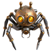 dramatic magnificent Steampunk clockwork spider with articulated legs and glowing eyes. NO BACKGROUND with Transparent Background. flawless png