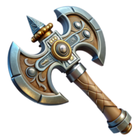 coveted creative Steampunk axe with a double-headed blade and intricate carvings. NO BACKGROUND with Transparent Background. handcrafted png