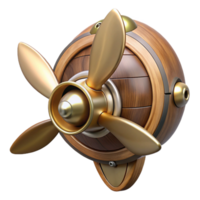 glorious victorian Steampunk airship propeller made of polished wood and copper. NO BACKGROUND with Transparent Background. museum quality png