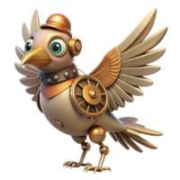notable organic Steampunk bird automaton with flapping wings and intricate gears. NO BACKGROUND with Transparent Background. artisan png