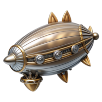 serene harmonious industrial Steampunk zeppelin miniature with intricate details and a silver finish. NO BACKGROUND with Transparent Background. exclusive png