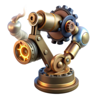 pristine vintage Steampunk robotic arm with exposed gears and steam vents. NO BACKGROUND with Transparent Background. museum quality png