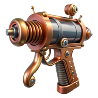 reflective elegant Steampunk ray gun with copper coils and a wooden handle. NO BACKGROUND with Transparent Background. original png
