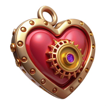 dazzling rustic Steampunk heart locket with intricate gears and a ruby gemstone. NO BACKGROUND with Transparent Background. luxury png