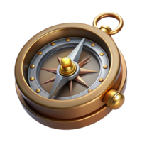 calm immaculate Steampunk compass with a rotating needle and a brass casing. NO BACKGROUND with Transparent Background. premium png