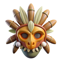 mysterious majestic A stylized tribal mask, with feathers and bone accents. NO BACKGROUND with Transparent Background. handcrafted png