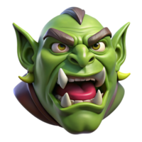 coveted retro Orc head, tusks, angry expression, scarred face NO BACKGROUND with Transparent Background. handcrafted png