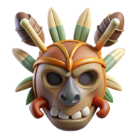 striking iconic A stylized tribal mask, with feathers and bone accents. NO BACKGROUND with Transparent Background. png