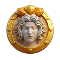 dynamic striking Aegis, shield of Zeus or Athena, adorned with the head of Medusa, NO BACKGROUND with Transparent Background. high resolution png