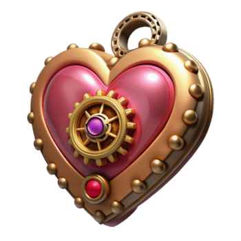 harmonious exquisite Steampunk heart locket with intricate gears and a ruby gemstone. NO BACKGROUND with Transparent Background. authentic png