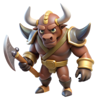 serene standout A ferocious minotaur, wielding a double-axe, NO BACKGROUND with Transparent Background. png