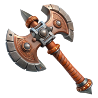 spectacular passionate futuristic Steampunk axe with a double-headed blade and intricate carvings. NO BACKGROUND with Transparent Background. gallery standard png