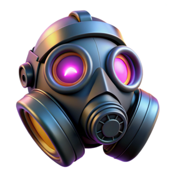 breathtaking geometric Cyberpunk gas mask with glowing filters. NO BACKGROUND with Transparent Background. sharp png