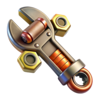 captivating melancholic renaissance Steampunk wrench with adjustable jaws and brass accents. NO BACKGROUND with Transparent Background. precision png