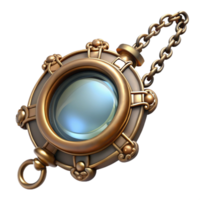 dazzling bold bohemian Steampunk monocle with a delicate chain and ornate frame. NO BACKGROUND with Transparent Background. detailed png