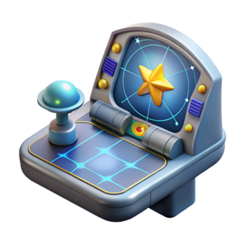 captivating signature Spaceship navigation console with holographic star chart NO BACKGROUND with Transparent Background. png