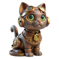 dazzling contemporary Steampunk cat figurine with intricate clockwork details. NO BACKGROUND with Transparent Background. fine detail png