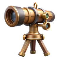 spectacular tranquil modern Steampunk telescope with extendable lenses and a wooden tripod mount. NO BACKGROUND with Transparent Background. elite png