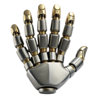 alluring peaceful urban Robot hand, articulated fingers, metallic finish, intricate joints. NO BACKGROUND with Transparent Background. masterfully captured png