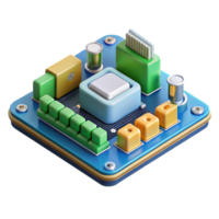 memorable abstract A motherboard, with components attached. NO BACKGROUND with Transparent Background. studio quality png
