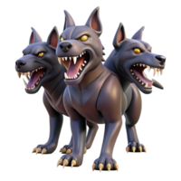 bold vibrant Cerberus, three-headed hellhound, watchful and snarling, NO BACKGROUND with Transparent Background. high quality png