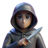 captivating romantic tropical A hooded assassin, holding a hidden blade, NO BACKGROUND with Transparent Background. authentic png