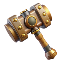 fascinating urban Steampunk hammer with a brass head and a wooden handle. NO BACKGROUND with Transparent Background. high resolution png