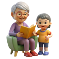 calm breathtaking Grandmother reading to grandchild NO BACKGROUND with Transparent Background. original png