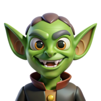 dynamic alluring Cartoon goblin, mischievous grin, pointed ears, NO BACKGROUND with Transparent Background. ultra HD png