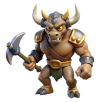 striking quintessential A ferocious minotaur, wielding a double-axe, NO BACKGROUND with Transparent Background. png