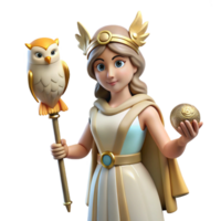 dramatic tranquil elegant Athena, Goddess of Wisdom, with owl, NO BACKGROUND with Transparent Background. refined png