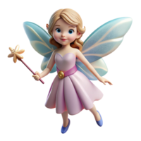 beautiful memorable A single Fairy, delicate and winged, holding a magic wand, NO BACKGROUND with Transparent Background. png