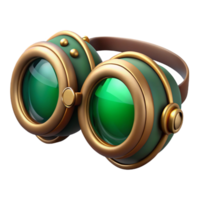 alluring modern Steampunk goggles with emerald green lenses and brass accents. NO BACKGROUND with Transparent Background. premium png