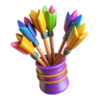 elegant harmonious coastal A quiver full of arrows, fletched with vibrant feathers. NO BACKGROUND with Transparent Background. 8K png