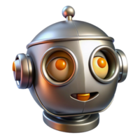 enchanting energetic retro Metallic robot head with glowing eyes NO BACKGROUND with Transparent Background. gallery standard png