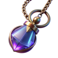 captivating standout Magic amulet, glowing crystal pendant, silver chain NO BACKGROUND with Transparent Background. png